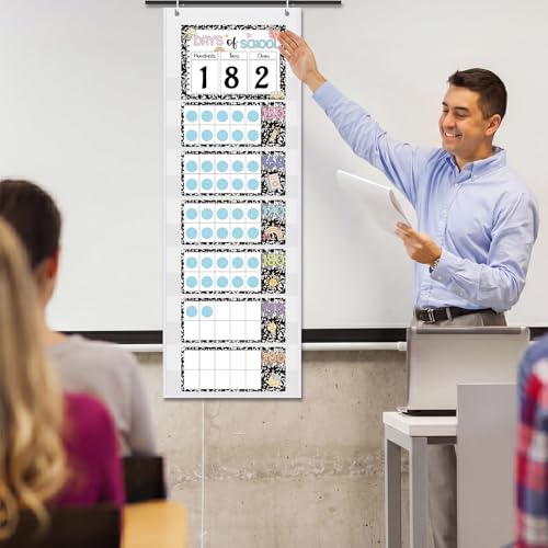Funrous Days of School Pocket Chart Number of The Day Countdown Posters Back to School Composition Book Countdown Bulletin Board Decor Hundreds Tens Ones Place Value Chart Cards for Classroom Home - style: Composition