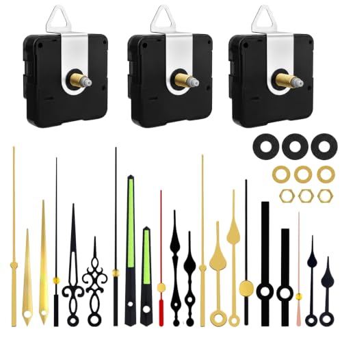 Clock Mechanism Replacement Kit, 3 Pcs Silent Quartz Clock Movement with 7 Different Pairs of Hands, Clocks Hands Replacement Parts for DIY Craft Battery Operated Clocks Repair(Shaft 16mm, 20mm, 23mm) - color: Green and Gold