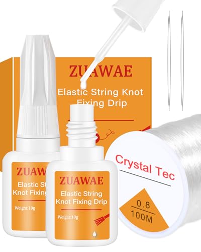ZUAWAE Elastic String for Bracelets Making Kit, 0.8mm Clear Bracelet String, Jewelry Glue for Elastic String to Clay Beads, Jewelry Making Supplies - color: 0.8 mm Elastic String with Jewelry Glue