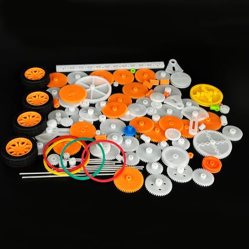 112PCS Plastic Gear Set Single Gear Spindle Gear Small Motor Gear for DC Motor RC Car Truck Robot DIY Model Toy Gear Replacement Module 0.5 Gears Axle Tire Gear Belt Bushings Rack DIY Set (112)