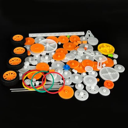 112PCS Plastic Gear Set Single Gear Spindle Gear Small Motor Gear for DC Motor RC Car Truck Robot DIY Model Toy Gear Replacement Module 0.5 Gears Axle Tire Gear Belt Bushings Rack DIY Set (112)