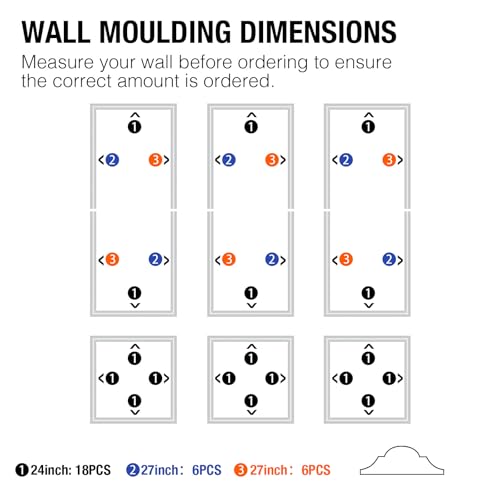 6 Set Pre-Cut Wall Molding Kit, Ready to Assemble Decorative Panels for Accent Wall Design - Installed with Glue, 3 Top 3 Bottom Accent Pieces for Bedroom & Living Room Interior Decor