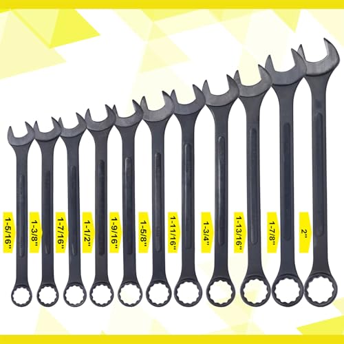 Jumbo Combination Wrench Set, SAE 1-5/16 Inches to 2 Inches, 11-Piece Open-End Wrench Set, Black Oxide Finish, Rolling Pouch - color: Sae - 11 Piece