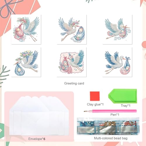 DDGYP 6 PCS Diamond Art Painting Greeting Cards with Envelopes,5.9x11.81In - color: whitege