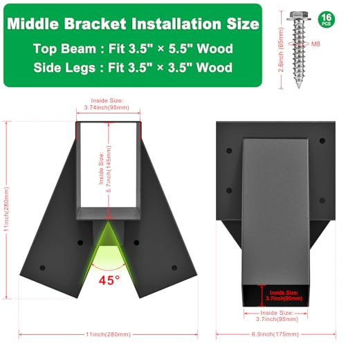 SELEWARE A Frame Swing Set Brackets for 4x4 Legs and 4x6 Beam - color: Middle bracket: 1 pcs