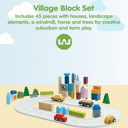 PlanToys® Urban City Blocks Wooden Montessori 45-Piece Construction Kids