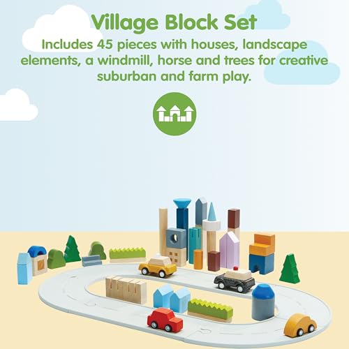 PlanToys® Urban City Blocks Wooden Montessori 45-Piece Construction Kids