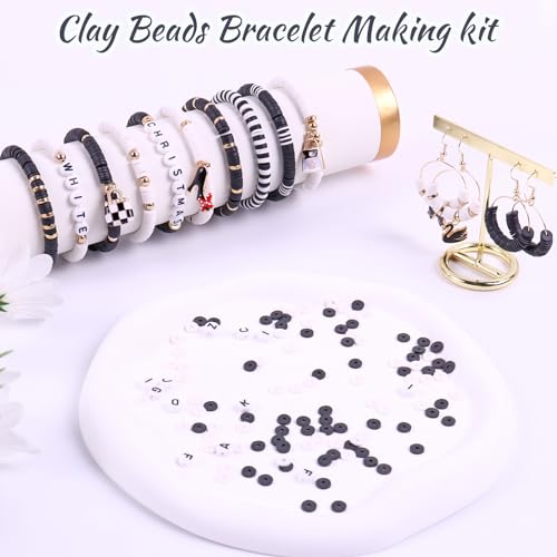 3500 PCS Clay Beads Bracelet Making Kit, Black White Beads for Crafts - color: Black& White