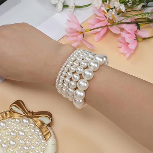 Hudinsun 1200 Pcs Pearl Beads for Jewelry Making, 5 Size Round Pearls for Bracelets Making Kit Small Pearl Filler Beads with Hole for DIY Craft Necklace Earrings - size: 4mm, 6mm, 8mm, 10mm, 12mm