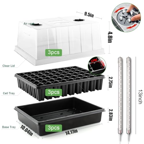 3-Pack Seed Starter Trays with Grow Lights, 5" Tall Humidity Dome & 54-Cell - size: 3p Trays+Domes+54 Cells+Lights