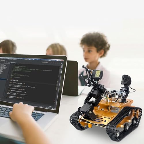 Smart WiFi Robot Kit with Raspberry Pi 5, 4DOF Robotic Arm Track Tank Chassis Robot Car with 2DOF HD Camera Ultrasonic Infrared Sensor, Programmable AI Robot Kit for Adults & Teens (Gold) - color: Gold
