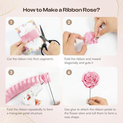 Caydo Pink Ribbon Rose Bouquet for Gifts - color: Light Pink