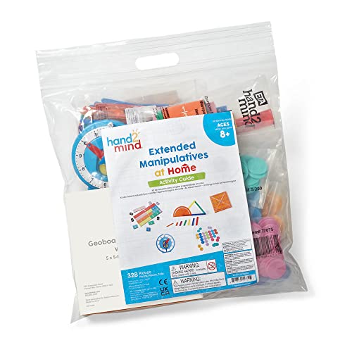 hand2mind Extended Manipulatives at Home Kit for Ages 8+, Math Manipulatives, Advanced Number Line Clock, AngLegs, Place Value Disks, Rainbow Fraction Tiles, Homeschool Curriculum Must Haves