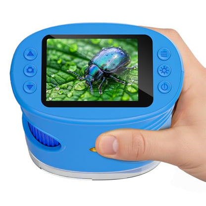 Temodu Kids Microscope 2.0" Screen 1000X Digital Microscope for Kids, Mini Pocket Handheld Microscopes for Children Birthday Festival Gift, Science Education Fun Toys for Boys Girls Ages 4-12 (Blue) - color: Blue