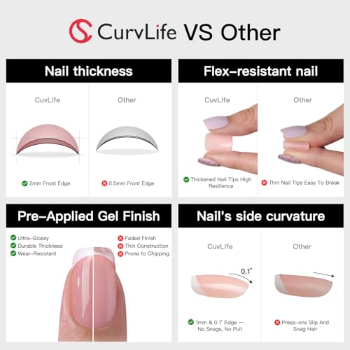 CurvLife Short Square Mermaid Press On Nails, Ocean Wave Blue, Soft Gel - color: sea ocean