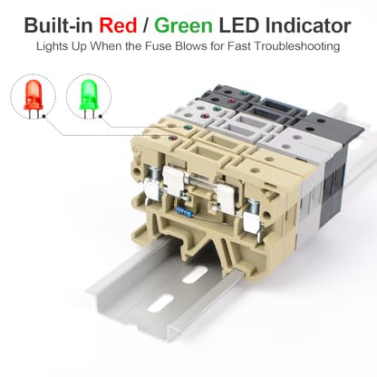 50Pcs DIN Rail Terminal Block Fuse Holder, with Indicator Light - color: Light Green&Gray&Black, size: Terminal Block Kit