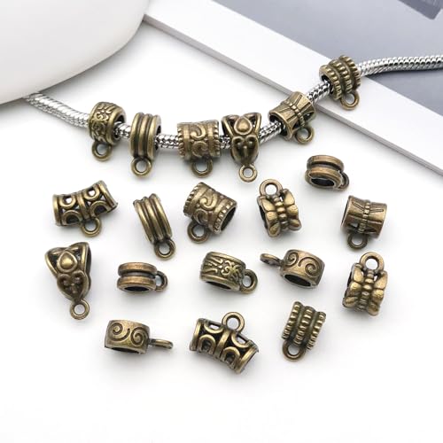WOCRAFT 60pcs Antique Bronze Bails Space Beads Bracelet Charms for Jewelry Making Sets DIY Necklace Bracelet Keychain Crafting Charms Kit Craft Supplies (SN853) - color: Antique Bronze, size: Bails Charms