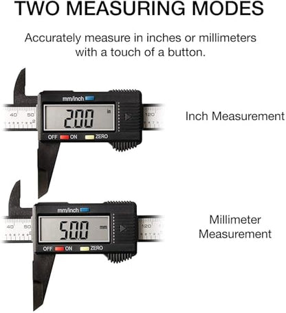 NEIKO 01417A 6” Digital Caliper | Electronic Measuring Tool | Range of 0-6”or 0-150mm | Inch and Millimeters | Large LCD Display | External and Internal Measuring Jaw | Zero Setting and Auto Off - size: 6 Inch, style: Plastic