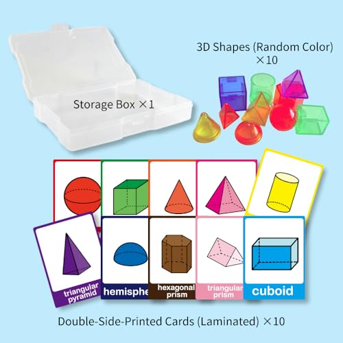 Math Task Boxes Set of 5 Math Manipulatives Themes 230+ Pieces of Number Rods, Base Ten Blocks, Ten Frame Disc Counters, Place Value Blocks, 0-9 Numbers, 3D Shapes, Activity Cards (3D Shapes) - color: 3d Shapes