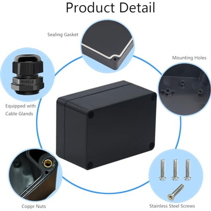 2 Packs Junction Box IP65 Waterproof ABS Plastic Electrical Project Case Power Junction Boxes, Project Box with 8 PCS M16 Cable Glands 3.94x2.68x1.97 inch(100x 68 x50 mm) - color: Black, size: 3.94"x2.68"x1.97"(2Pcs)