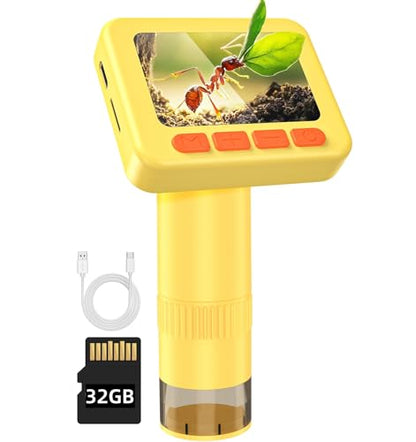 IMICHI Microscope for Kids 50X-1000X 2 inch IPS HD Screen, 32GB Storage Card, 1080P Video, 2-Hour Battery Life, Easy Carry, Slides Included - Perfect Science Kit Gift for Kids Ages 8-12 Yellow - color: Yellow