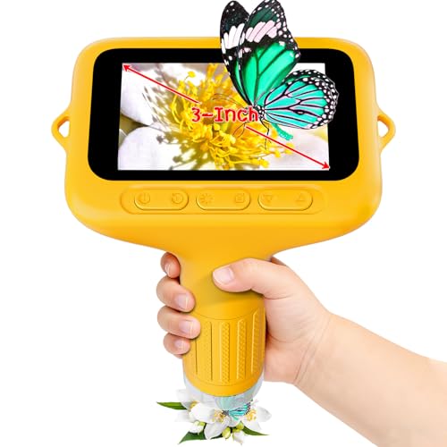SKYBASIC Digital Microscope for Kids, 3" Screen 1000X Handheld Microscope HD Pocket Portable Microscopes Camera, Science Edu Fun Birthday Gifts Toys for Ages 4-12 Children Students Boys Girls -Yellow - color: 3"-Yellow