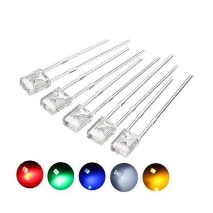 100PCS 2X3X4 Square LED Light-Emitting Diode White Yellow Red Green Blue Electronic DIY Kit (5 Colors (R,G,B,Y,W), 2X3X4 Transparent Len) - size: 2X3X4 Transparent Len