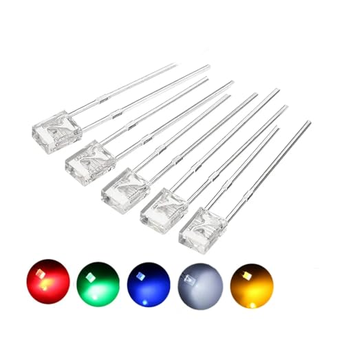 100PCS 2X5X7 Square LED Transparent Light-Emitting Diode White Yellow Red Green Blue Electronic DIY Kit (5 Colors (R,G,B,Y,W), 2X5X7 Transparent Len) - size: 2X5X7 Transparent Len