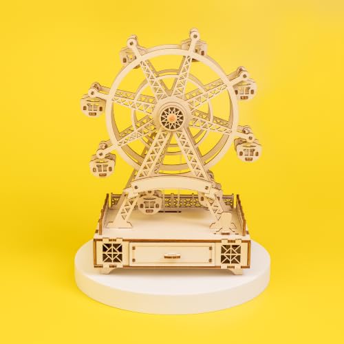 DIY Wooden Ferris Wheel Music Box Kit, 3D Wooden Puzzle & Mechanical Model Building Kit, Rotating Ferris Wheel Craft Kit, Ages 14+, Fur Elise