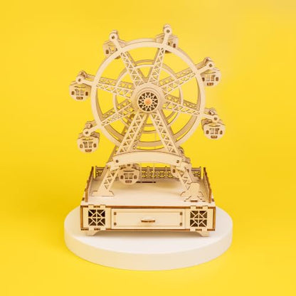 DIY Wooden Ferris Wheel Music Box Kit, 3D Wooden Puzzle & Mechanical Model Building Kit, Rotating Ferris Wheel Craft Kit, Ages 14+, Fur Elise