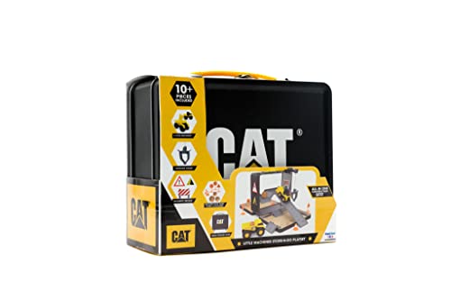CAT Construction Toys, Store N Go Playset - Tin Travel Case Transforms into Multi-Level Worksite, Includes 2 Little Machines Vehicles & 10 + Accessories, Portable STEM Toy for Kids Ages 3 + - style: Store N Go Playset