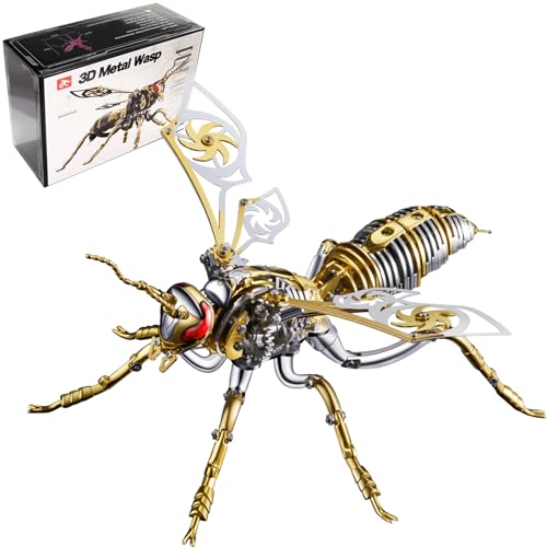 3D Metal Wasp Puzzles for Adults Model Kits Mechanical Puzzle Building Blocks, Difficult DIY Assembly for Men (Metal Wasp-Silver Golden) - style: Metal Wasp-Silver Golden