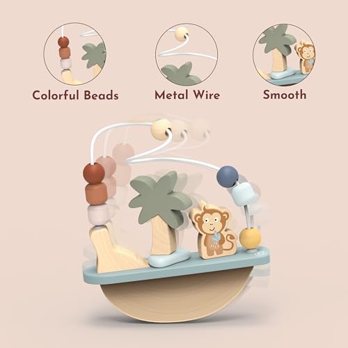 SPEEDY MONKEY Wooden Rocking Bead Maze | Monkey & Palm Tree Toy for Kids - color: Rocking Beads Maze