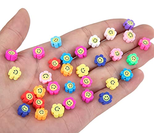 200PCS 10mm Colorful Sun Flowers Polymer Clay Beads Bulk for Jewelry Making - color: Clay Sunflowers