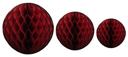Maroon Honeycomb Balls, Set of 3 (12 inch, 8 inch, 5 inch) - color: Burgundy/Maroon