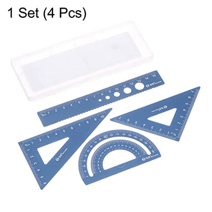HARFINGTON 4pcs Geometry Set 15cm Metric Measure Laser Engraving Hollow Aluminum Ruler Metal Ruler Set Triangle Protractor Ruler Tool Set for Classroom, Office, Home, Dark Blue - color: Dark Blue