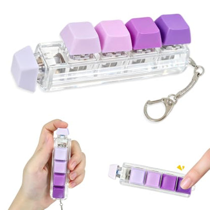 Keyboard Fidget Toy, 5-in-1 Decompression Button Clicker Keychain with Glowing LED, Portable Tactile Sensory Toy, Christmas Stocking Stuffers Gift for Adults Teens, Stress Relief ASMR (Purple) - color: Purple