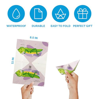 WOYS Floating Origami Boats | Insects Set | Waterproof Reusable Paper | Screen-Free DIY Arts & Crafts Activity & Gift | 5 Sheets | Bath, Pool & Indoor Play - color: INSECTS