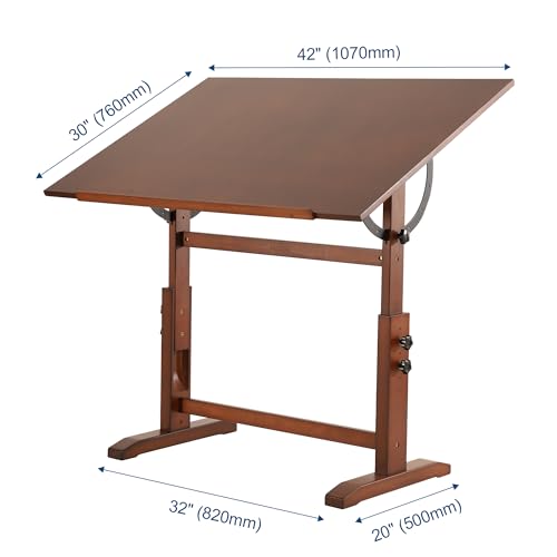 VISWIN Wood Drafting Table for Adults, 30" X 42" Extra-Large Drawing Table with Adjustable Height & Angle for Art Studio, Solid Pine Wood Artist Desk for Drawing, Drafting, Writing, Reading - color: Walnut
