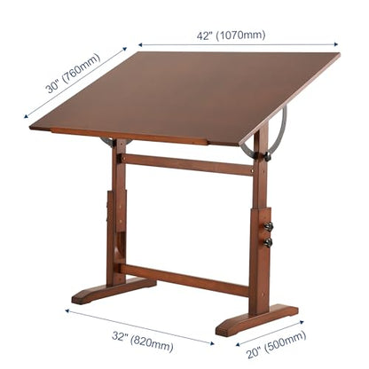 VISWIN Wood Drafting Table for Adults, 30" X 42" Extra-Large Drawing Table with Adjustable Height & Angle for Art Studio, Solid Pine Wood Artist Desk for Drawing, Drafting, Writing, Reading - color: Walnut