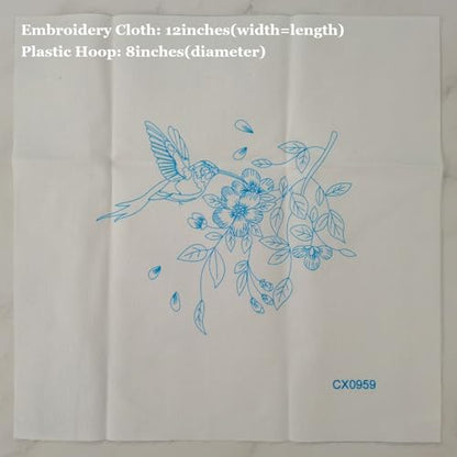 Esffaci Embroidery Starter Kit for Adult Beginner with Hummingbird Flower Pattern Hand Embroidery Set with Cloth Hoop Needle Threader Floss and Instruction - color: Hummingbird