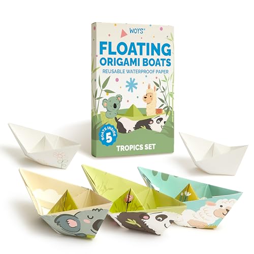 WOYS Floating Origami Boats | Tropical Set | Waterproof Premium Reusable Paper | Screen-Free DIY Arts & Crafts Activity & Gift | 5 Sheets | Bath, Pool & Indoor Play - color: TROPICAL