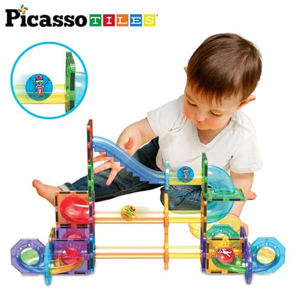 PicassoTiles Magnet Marble Run Tiles Pete The Cat Themed Character Marbles for Magnetic Building Block Construction Tile Maze Structures STEM Learning Pretend Play Fun Toys Girls Boys Ages 3+ PTG02 - style: PTG02