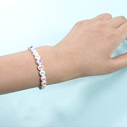 1400 Pieces 4x7mm White Round Acrylic Alphabet Letter Beads A-Z Heart Pattern Beads and Crystal Line for Jewelry Making Bracelets Necklaces Key Chains - color: D