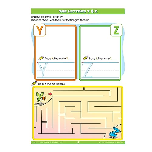 School Zone Preschool Sticker Learning Workbook: 64 Pages, Pre-K, Kindergarten, 324 Stickers, Shapes, Patterns, Alphabetical Order, ABC's, Numbers, Letters, Ages 3-5 (Stuck on Learning! Book Series)