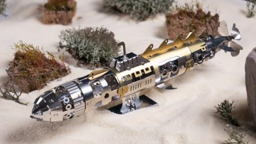 METAL-TIME Elusive Nautilus Submarine 3D Metal Mechanical Model Building Kit | Unique Wind-Up Moving Mechanism | Assemble Disassemble Stainless Steel Puzzle - 91 Pieces
