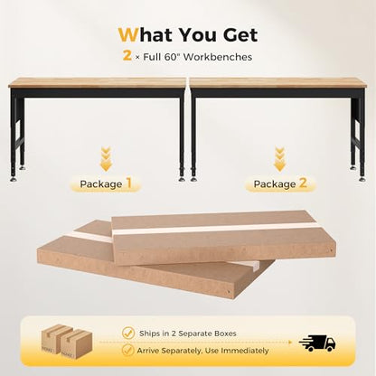 120"Adjustable Heavy Duty Workbench with 2000 LBS Capacity,Ships in 2 Boxes - size: 120"
