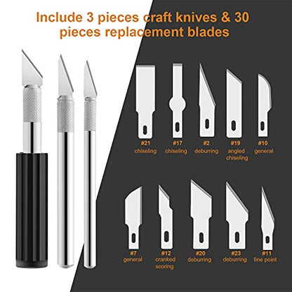 Headley Tools Precision Craft Hobby Knife Set (38pcs) with Wooden Chest, Razor Sharp Knives for Scrapbooking, Art Modeling, Sculpture, Wood&Leather Working- Fine Point, Scoring, Chiseling Blades
