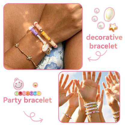 torbers 6000 Pcs Clay Beads Bracelet Making Kit, 24 Colors 6mm Flat Preppy Polymer Beads with Charms, Letter Beads and Elastic Strings, DIY Jewelry Making Set for Friendship Bracelets