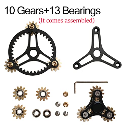 Pure Brass Fidget Spinner Gears Linkage Fidget Gyro Toy Metal DIY Hand Spinner Spins Long Time EDC Focus Meditation Break Bad Habits ADHD with Multiple Premium Bearings (13 Bearings Black)